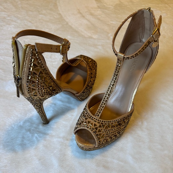 THALIA SODI Chacey Gold Bronze Zippered Platform Heels womens size 10M - Picture 11 of 14